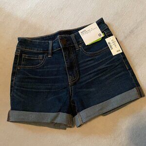 Aeropostale, 0, High Rise, 3' Midi, Dark Wash shorts.